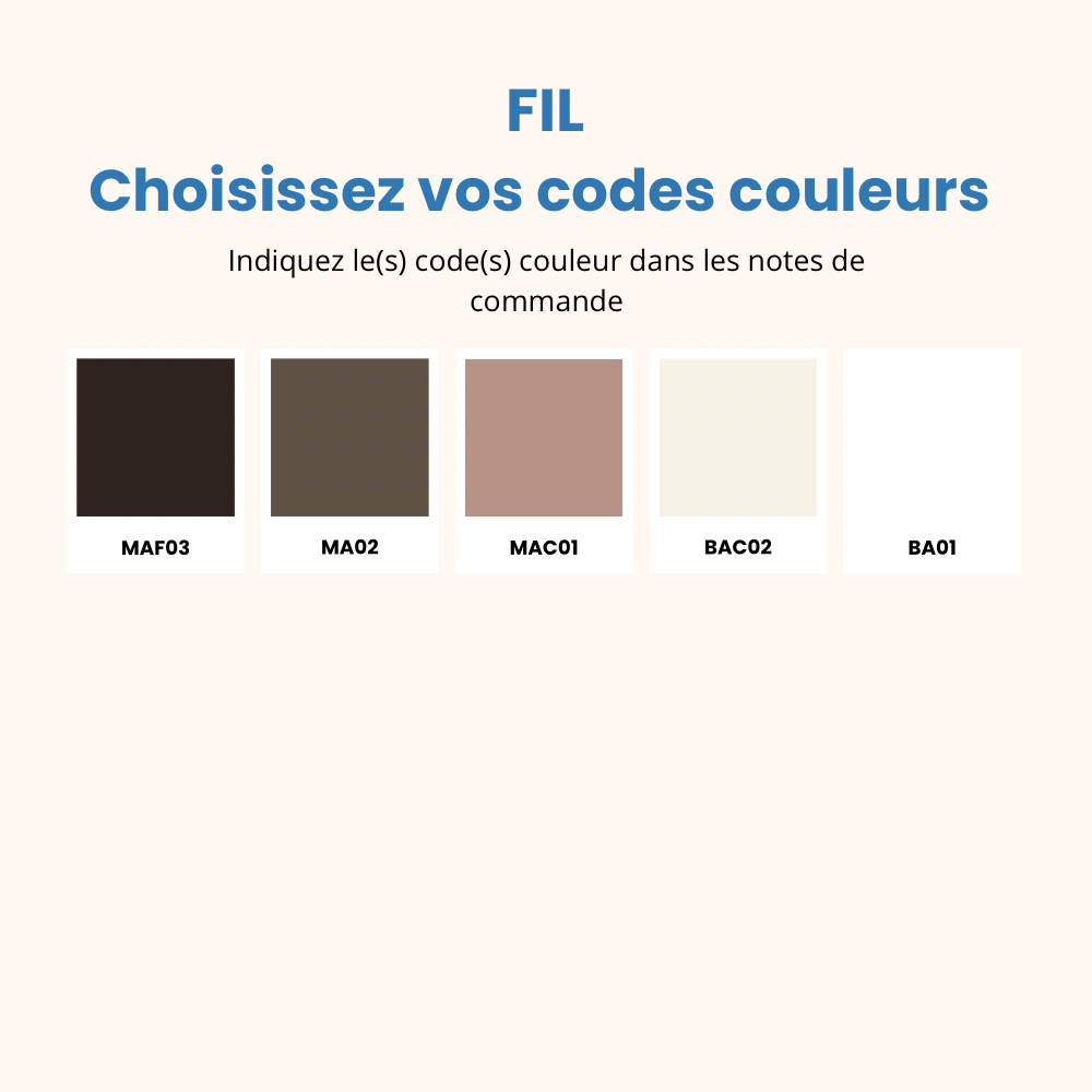 Palette de couleurs disponibles à la personnalisation avec les codes couleurs associés